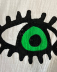 Long Cotton Robe: White with Green Eye