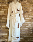 Long Cotton Robe: White with Cheetah