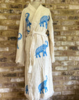 Natural with Blue Elephant Kimono Robe: Full Length
