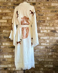 Long Cotton Robe: White with Cheetah