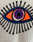 Organic Kimono in White with Orange & Purple Eye: Short