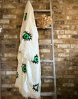 Long Cotton Robe: White with Green Eye