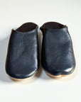 Handmade Moroccan Leather Babouche Slippers | Navy Blue