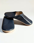 Handmade Moroccan Leather Babouche Slippers | Navy Blue