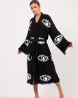 Long Cotton Robe: Black with White Eye