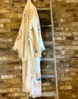 Long Cotton Robe: White with Orange & Blue Eye