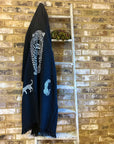 Long Cotton Robe: Black with Cheetah