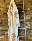 Long Cotton Robe: White with Terracotta Sun