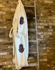 White with Multicoloured Hamsa Hand Kimono Robe: Full Length