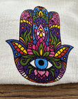 White with Multicoloured Hamsa Hand Kimono Robe: Full Length