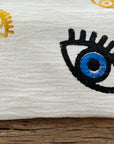 Long Cotton Robe: White with Multi Coloured Mini Eye