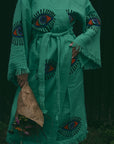 Long Cotton Robe: Jade Green Eye