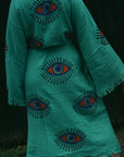 Long Cotton Robe: Jade Green Eye
