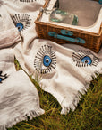 White with Blue Eye Organic Cotton Peshtemal Towel