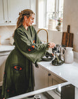 Long Cotton Robe: Khaki Green Eye