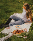 White with Orange & Blue Eye Organic Cotton Peshtemal Towel