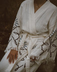Long Cotton Robe: White with Butterfly