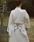 Long Cotton Robe: White with Butterfly