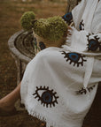 Long Cotton Robe: White with Dark Blue & Black Eye