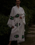 Long Cotton Robe: White with Green Eye