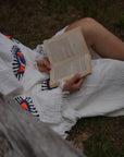 Long Cotton Robe: White with Orange Eye