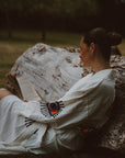Long Cotton Robe: White with Orange Eye