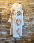 Long Cotton Robe: White with Terracotta Sun