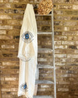 Long Cotton Robe: White with Blue Eye