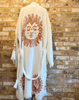 Long Cotton Robe: White with Terracotta Sun