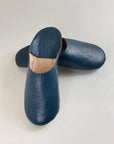 Handmade Moroccan Leather Babouche Slippers | Petrol Grey