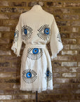 Organic Kimono in White with Light Blue Eye: Short