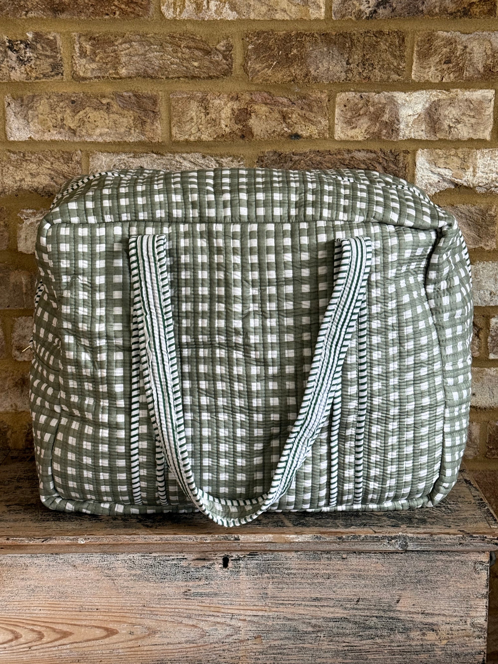 Quilted Weekender Bag - Green Check