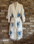Organic Kimono in White with Light Blue Eye: Short