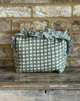 Handmade Quilted Ruffle Makeup Pouch | Green Check