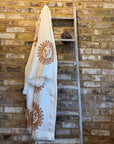 Long Cotton Robe: White with Terracotta Sun