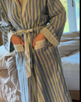 Green and Blue Stripped Hand Block Printed Cotton Robe