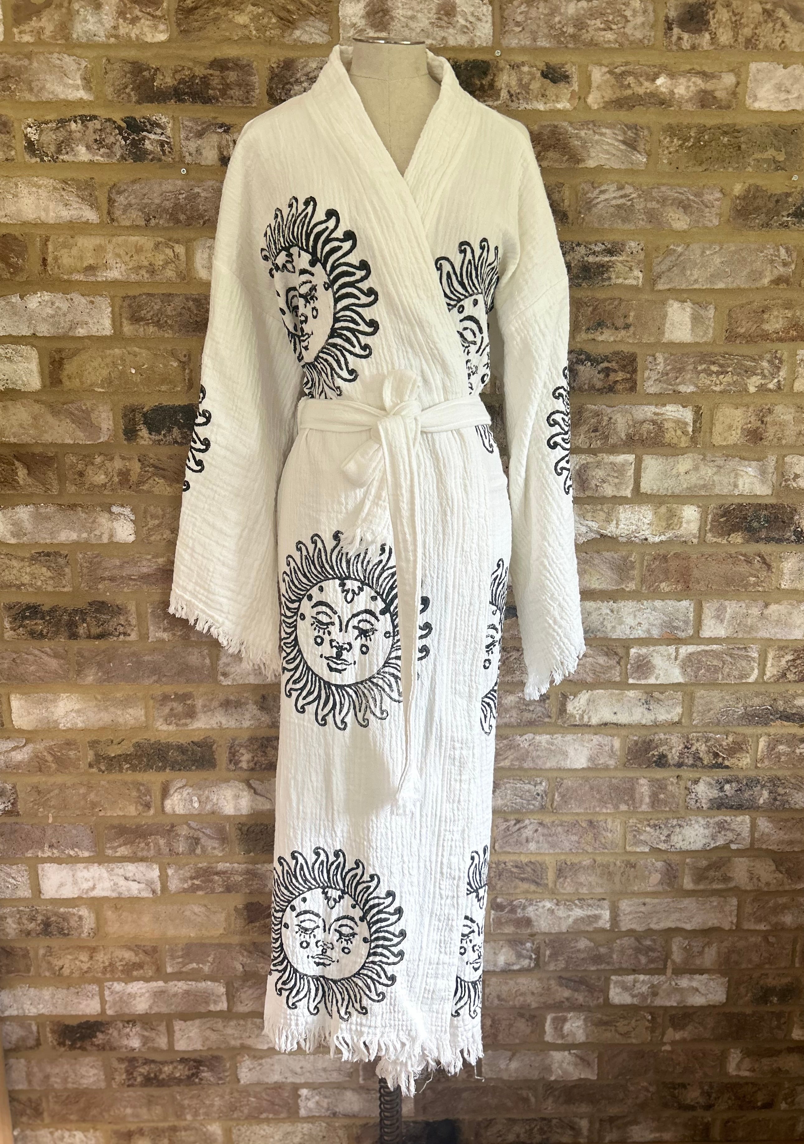 White with Black Sun Kimono Robe: Full Length – Loome Lifestyle