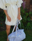 Hand Block Printed Duffle Bag – Blue Stripe