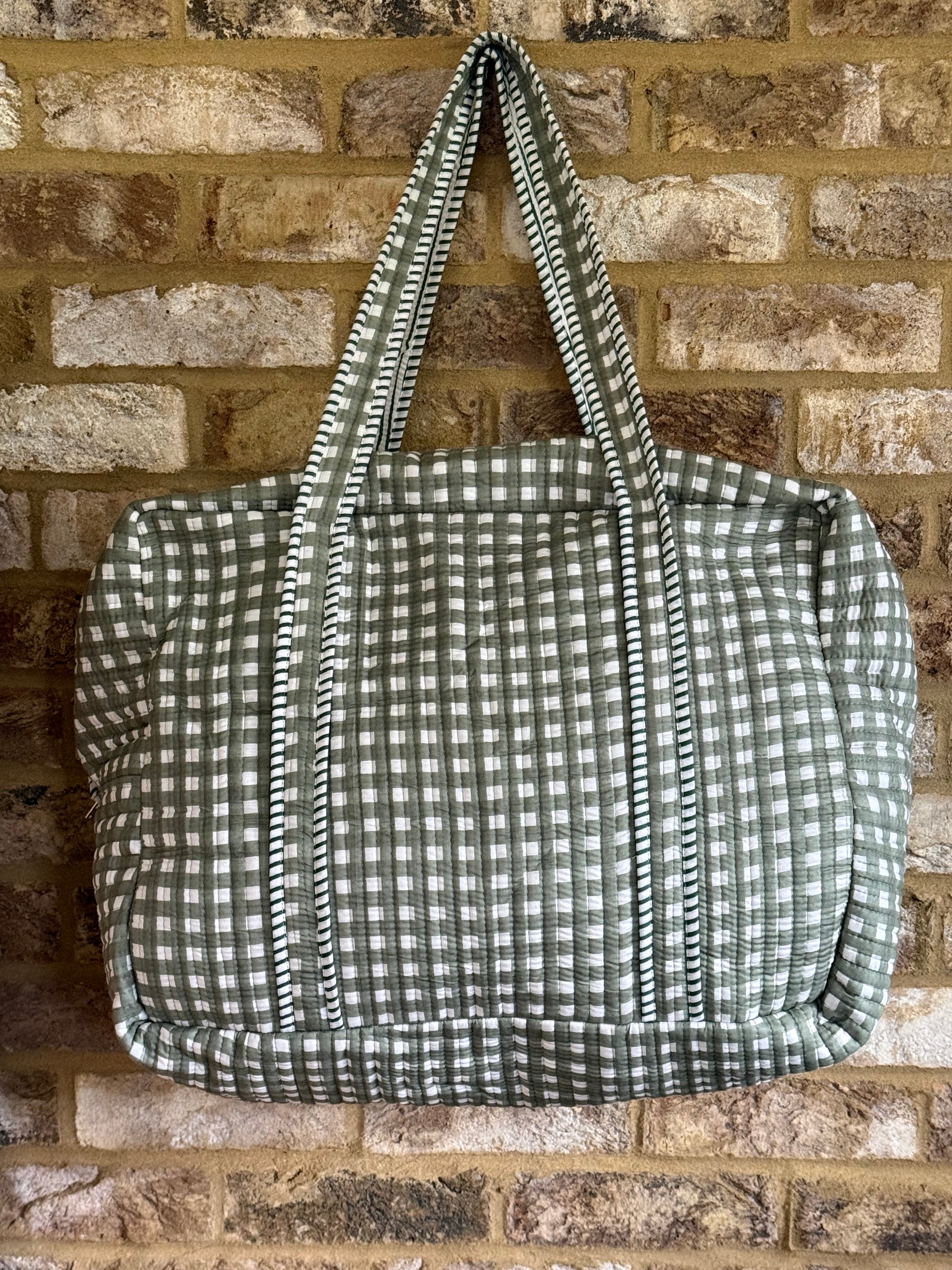 Quilted Weekender Bag - Green Check