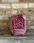 Handmade Quilted Ruffle Makeup Pouch | Burgundy Stripe