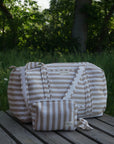 Hand Block Printed Duffle Bag – Latte Stripe