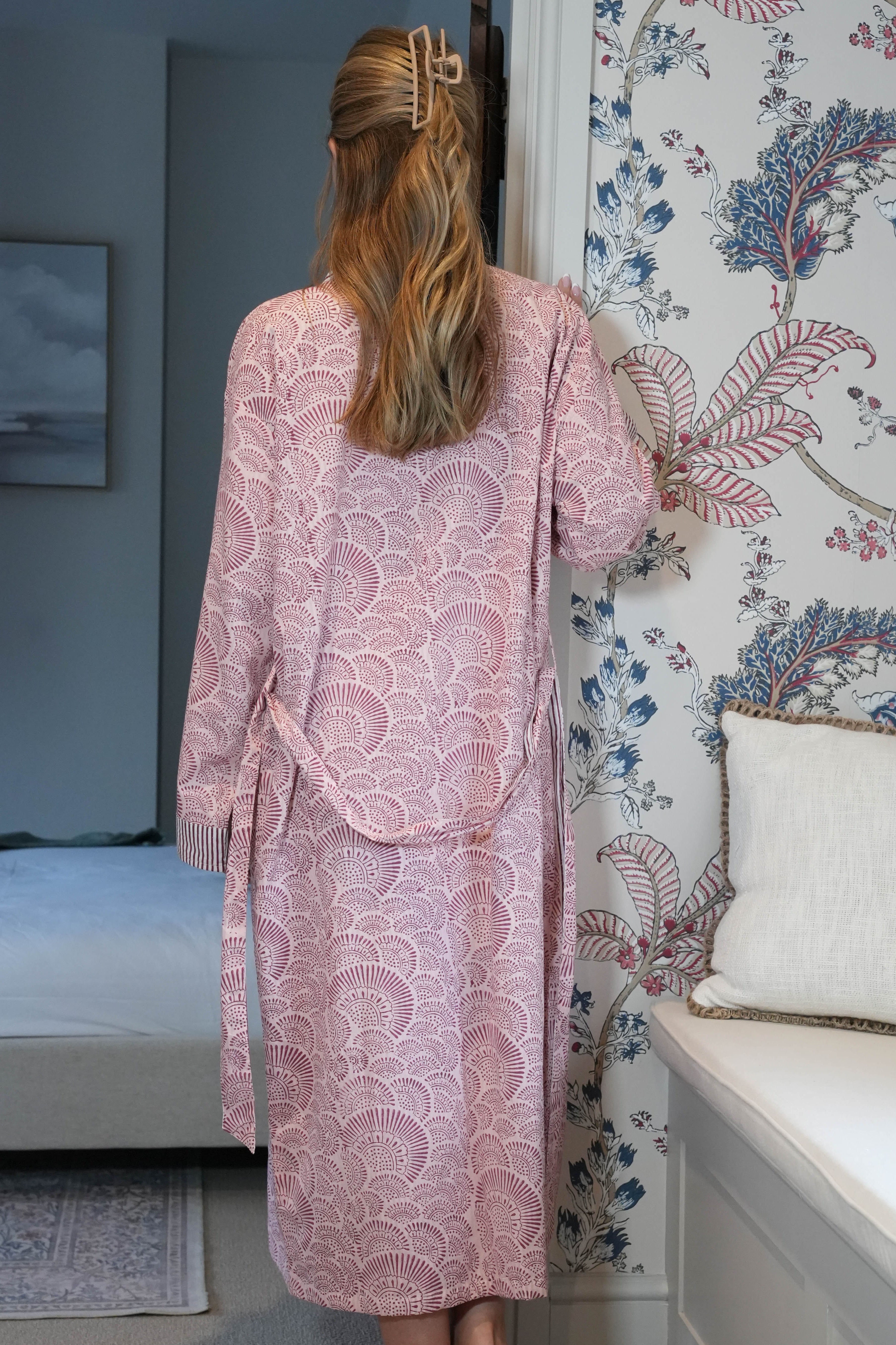 Burgundy/Pink Reversible Hand Block Printed Cotton Robe | Loome Lifestyle