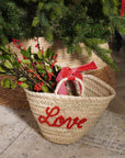 Handmade Christmas Mini Straw 'love' Basket