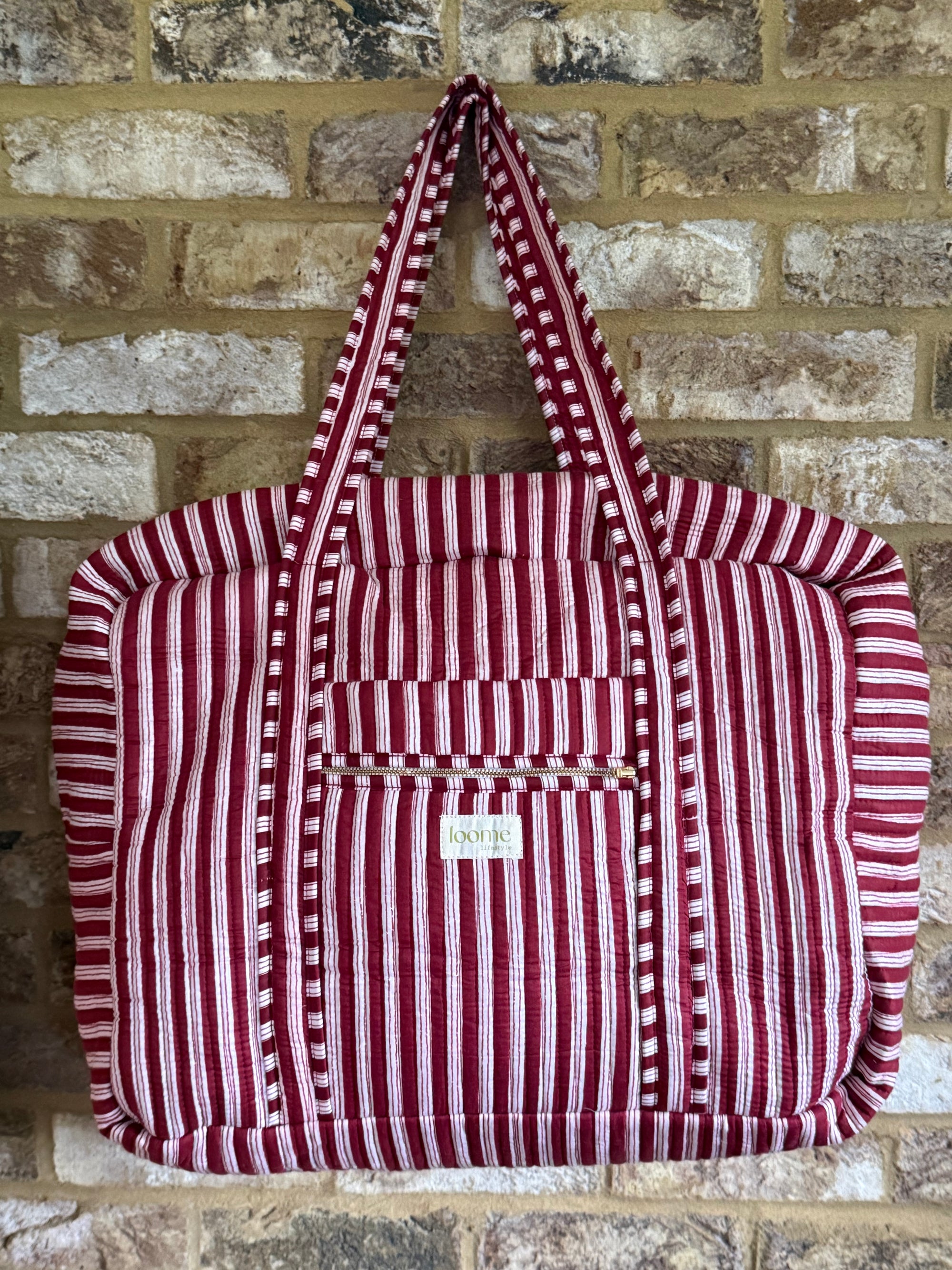 Quilted Weekender Bag - Burgundy Check