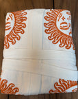 Long Cotton Robe: Off White with Terracotta Sun