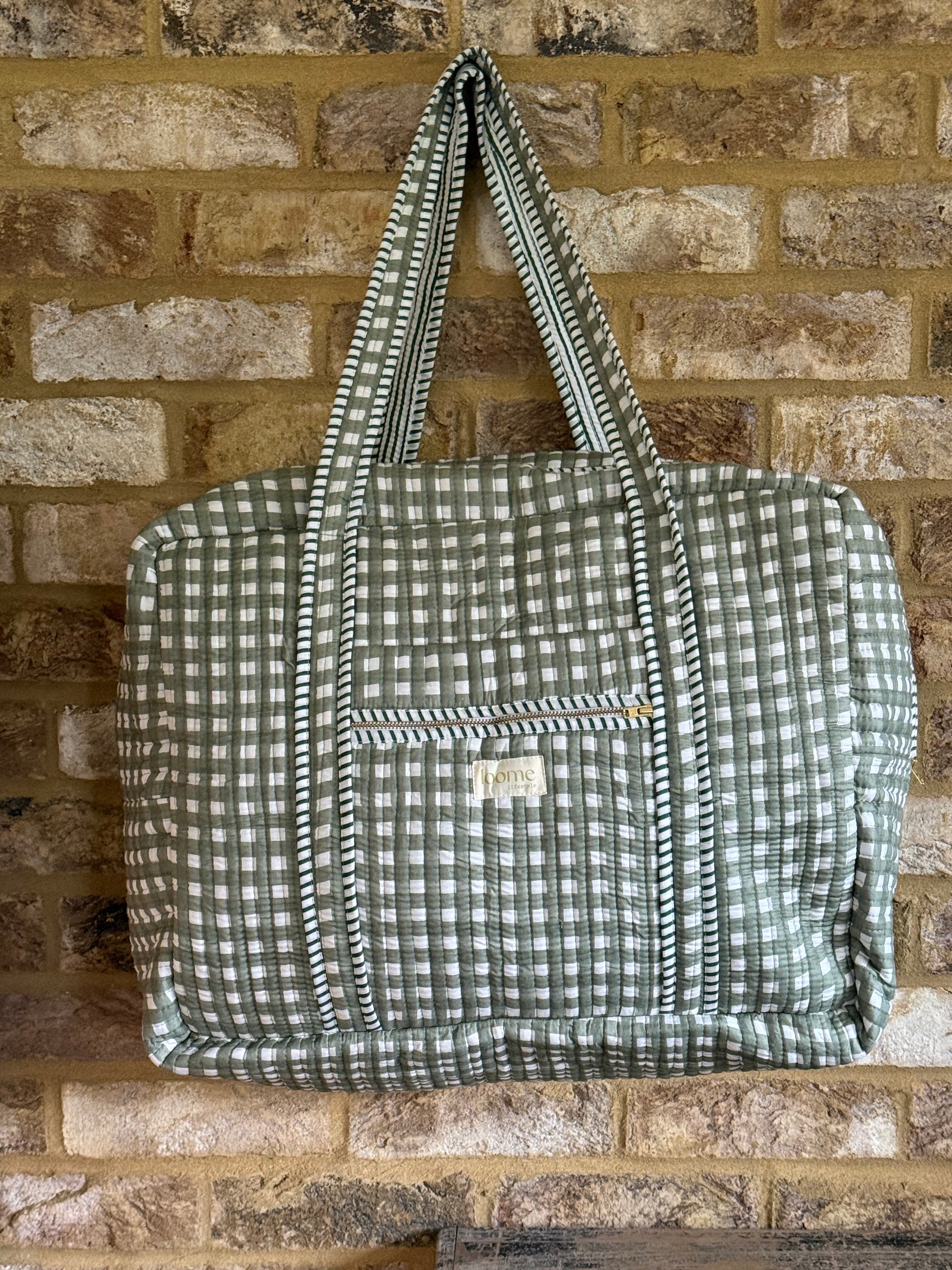 Quilted Weekender Bag - Green Check
