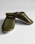 Handmade Moroccan Leather Babouche Slippers | Olive Green