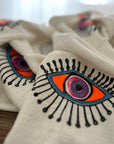 Long Cotton Robe: White with Orange Eye